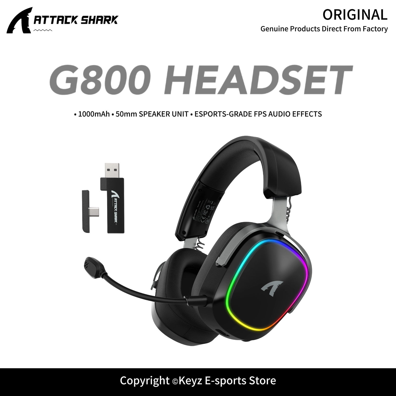Gaming Headset Rgb - Cuffie da Gaming Wireless ATTACK SHARK