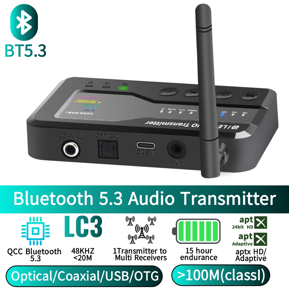 Bluetooth Adapter Receiver - Trasmettitore Audio Bluetooth 5.3, Distanza 80M,